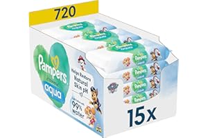 Pampers Harmonie Aqua Lingettes Pour Bébé 15 Paquets De 48 Lingettes = 720 Lingettes, Aident à restaurer le pH naturel de la peau, lotion douce avec 99% d’eau