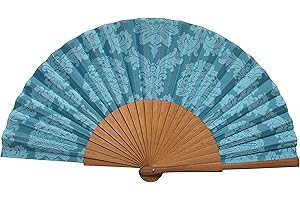 Tusitala Barcelona - Mantón Kollektion Handfächer – Spanischer Fächer aus Holz und Baumwolle – handgefertigt – natürlicher Jute-Bezug im Lieferumfang enthalten – originelles Geschenk – 23 cm.