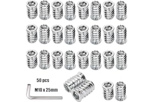 CRLYLC 50 dadi filettati in legno M10 x 25, inserti filettati con bordo di copertura, inserto filettato, 1 chiave esagonale, inserto filettato in acciaio zincato