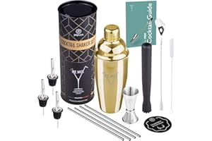 PAPUYA RE MIX 2023 Cocktail Shaker Oro Set Barman Professionale 750ml Acciaio Inox Completo Kit Accessori Ricettario Ebook Idea per Martini Gin Tonic Mojito Party Feste Aperitivo Bar Bartender e come Regalo