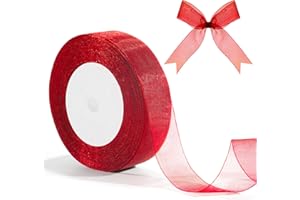 HISXIERNG Organza Rouge 25mm 46m Ruban Cadeau Emballage Voiture Mariage Organza Mariage Ruban Cadeau Noel Decoration Bouquet Decor Pour Decoration Thanksgiving Noel Communion Paques