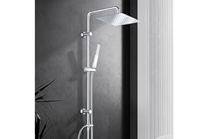 Görbach Colonna Doccia idromassaggio Colonna Doccia Acciaio Inox Senza Miscelatore Fori Muro Regolabili Asta Doccia Saliscendi Gruppo Doccia a Colonna Con Soffione e Doccetta 25 * 25 Quadrato