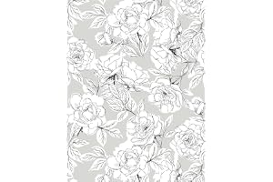 Vit svart blommig vägg självhäftande tapet, 44,5 x 1 000 cm, svartvita blommor löv växter vinyldekal för möbler, skåp, bokhyl