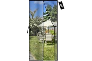 YRH Magnetic Fly Screen Door with Stay Open Buckles - Heavy Duty Self-Sealing Mesh, No Drill Installation,Powerful Magnets,Full Frame Magic Tape (90x210 cm, Black)
