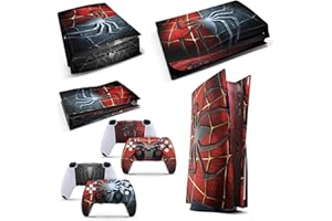 giZmoZ n gadgetZ GNG PS5 - Calcomanía de vinilo de caoba para consola de disco, diseño de araña y 2 fundas de controlador