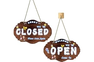8GNITUHS Panneaux en bois avec corde pour commerces ouverts et fermés, avec porte ou fenêtre, pour cafés, bars et boutiques. Panneau « Entrez, nous sommes ouverts ! », panneau « Porte ouverte ».