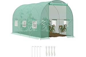 Outsunny Serra per Orto a Tunnel 4.45x2x2 m, con 6 Finestre e Porta Avvolgibile, Serra da Giardino con Tetto Arrotondato, in PE e Metallo, Verde