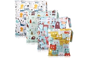 VEGENA Wetbag Lot de 4 couches en tissu pour le nez,Imperméable,Sac à langer,Sacs à couches réutilisables,Avec fermeture éclair,Pour bébé et tout-petit, multicolore, Poche nasale