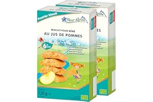 Fleur Alpine Biscuits pour bébé au jus de pomme – 12 x 2 délicieuses collations pour bébé pour une délicieuse bouillie de petit-déjeuner | Biscuits simples à snack entiers sans sucre ajouté | 6 mois