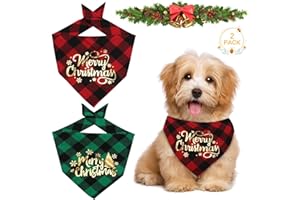 RUICAIFU 2 Pieces Christmas Dog Bandanas, Classic Plaid Dog Bandana Washable Pet Triangle Scarf Merry Christmas Pattern Adjustable Dog Bandana for Dogs Cats Costume Accessories Gift