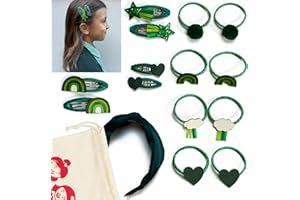 Classette Premium Girls School Hair Accessories Set – 15 Pieces in Red, Navy or Green – Clips, Bobble Hair Ties & Headband in Reusable Pouch – Uniform Matching – Plastic-Free Packaging (GREEN SET)