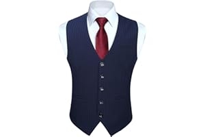 HISDERN Waistcoats for Men Classic Solid Color Waistcoat Formal Casual Wedding Party Cotton Suit Vest With Pockets XS-4XL