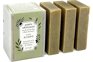 Cabrerizo Soap JABON DE ALEPO NATURAL - Jabón Alepo, 3 Jabones Artesanales de Aceite de Oliva Español y Bayas de Laurel x 75 gr. – Jabón de Alepo Tradicional para pieles sensibles o con Acné