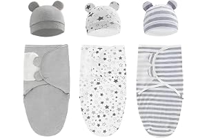 SKY-TOUCH Baby Swaddle Blanket Wraps, 3-Pack Adjustable Newborn Sleep Sacks, 100% Breathable Cotton Swaddles for Boys & Girls, Soft and Skin-Friendly, 0–6 Months, 73×50cm