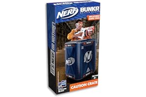 Nerf Bunkr BKN-3406 Take Cover Caution Crate-Inflatable Obstacle for Use with All Indoor & Outdoor Zones Game Fields-Features Stability System, 3-Way Valves, Battle Cards, 8+ Years