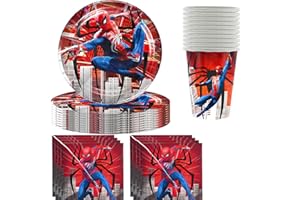 Umbrean Spider Party Geschirr Deko für 10 Personen, Inklusive Kuchenteller, Tassen, Strohhalme und Servietten, für Geburtstagsparty Dekoration für Jungen