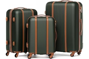 FERGÉ Resväska Resväskeset Hårt skal 3-delat Milano Trolleyset – handbagage 55 cm, L och XL 3 hårdskalsväskor rullväska 4 hjul 100 % ABS, kaki