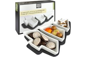 ‎MORITZ & MORITZ Moritz & Moritz Servierschalen Set mit Dipschalen 21 x 28,5 cm - Tannenbaum Schale - Schiefertablett Keramikschalen Design Tanne - Snackschalen & Dipschalen - Weihnachtsteller für Süßigkeiten