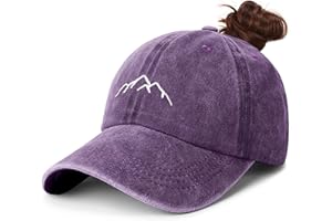 Hebenie Ponytail Baseball Cap for Women - Washed Ladies Baseball Caps Cotton Vintage High Bun Pony Embroidered Classic Adjustable Ponytail Cap