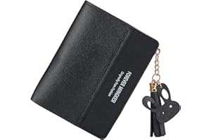 Bototack Small Wallet for Women, Ladies Bifold PU Leather Wallet with Tassels Cute Zipper Coin Purse Card Holder with Metal Snap Button for Girl Ladies Gifts (Black)