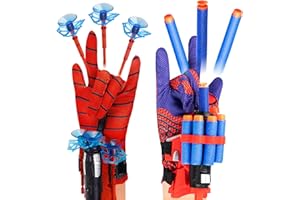 SupaWeiss 19pcs Spider Web Shooter,Plastic Spider Web Shooters for Kids,Spider Launcher Gloves Wrist Toys,2 Gloves,5 Bullet,5 Soft Bullet,2 Launchers,5 Suction Cup Bullet,Cosplay Toys for Kids