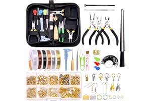 GLARKS Kit di forniture per la creazione di gioielli con strumenti, pinze, fili, risultati, strumenti di misurazione per orecchini fai da te, collane e riparazioni, 950 pezzi