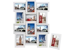 SONGMICS RPF112W Marco para 12 Fotos, Cada una de 10 x 15 cm, con un Marco Individual, Material de MDF, Color Blanco con Grano de Madera
