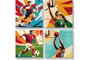 AIRDEA 4 pezzi Sport Uniti Internazionali Dipingere con i Numeri adulti e bambini con cornice, Paint by Numbers principiante, Kit di Pittura Acrilica Fai-da-Te per Adulti 20x20 cm