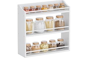 STELLSTAR Estante de especias de pared, organizador de especias independiente para encimera, soporte de almacenamiento de especias de bambú, para armario de cocina, despensa, baño (blanco)