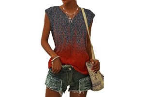 WNEEDU Camisetas para Mujer Manga Corta Verano Camisa Suelta con Cuello V Camisetas sin Mangas Verano S-3XL