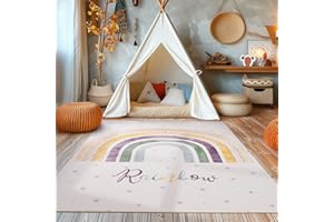 ‎SIMPEX SIMPEX Kinderteppich Teppich Kinderzimmer Regenbogen Design Moderner Babyzimmerteppich Teppiche Spielteppich für Jungen und Mädchen Teppich Creme Waschbar und rutschfest 100 x 150 cm, Rechteckig