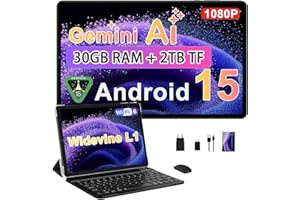 BIEGEDY 2026 Tablet 10 Pulgadas Android 15, 30GB RAM + 2TB TF, Gemini AI, Octa-Core, 5G WiFi 6, Widevine L1, GMS, GPS, BT 5.0, 6000mAh, 5+8MP, 3.5mm Audio, FHD Tablet con Teclado + Ratón + Funda, Negro