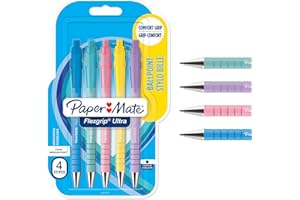 Paper Mate Flexgrip Ultra Pastel Ballpoint Pens | Medium Point (1.0mm) | Black Ink | Pastel Barrels | 5 Count