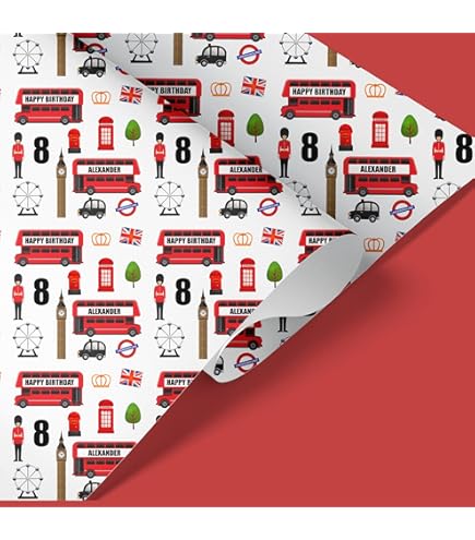 WRAPAHOLIC London WrappingUMRT Paper Roll - Mini Roll - 17 Inch X 33 Feet Uk England London City Design Perfect For Birthday Party Holiday