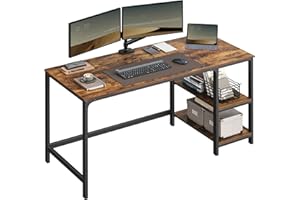 VASAGLE Computer Desk, Desk with 2 Shelves Left or Right, Work Desk for Office Room, Steel Frame, Industrial, Rustic Brown and Black LWD55X