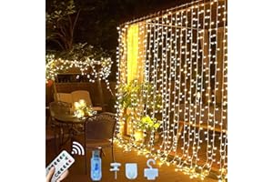 Jonurphy Tenda luminosa, aggiornamento, 3 x 3 m, 300 LED, USB, 8 modalità con 10 ganci, telecomando e timer, catena luminosa per Natale, parete, camera da letto, interni ed esterni