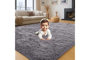 Aspire Homeware Rugs Living Room 120 x 170 - Grey Fluffy Area Rugs for Bedroom Super Soft Large Modern Shaggy Rug Non Slip Thick Pile