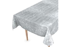 ANRO Mantel de hule lavable, 120 x 140 cm, borde de corte, efecto plateado, para mesa de jardín