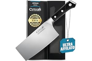 Cutluxe Mannaia da Cucina, 18cm, Coltello Cleaver da Macellaio, Acciaio al Carbonio, Lama Affilata e Resistente, Artisan Series