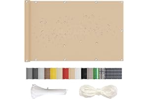 MAIFENGL Pantalla para Balcón Jardín Protección de Privacidad Protección UV Opaca Pantalla de Polyster con Ataduras de Cables y Cuerdas- Sand|| 90x400cm