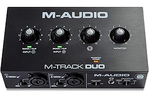 M-Audio M-Track Duo - Interfaz audio, tarjeta de sonido USB para grabación, transmisión, podcasting con entradas XLR, línea y