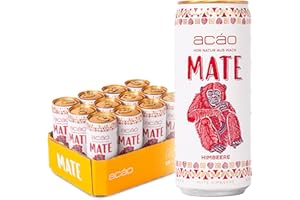 ‎ACÁO acáo Bio Mate Himbeere (12 × 330 ml Dose) – super fruchtig, kalorienarm – Natural Energy Drink, koffeinhaltiges Erfrischungsgetränk – Mate Tee