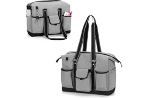 Damero Teacher Laptop Tote, Teacher Utility Tote Bag with Multiple Pocket, Teacher Travel Bag School Bag with Zip-Top Closure and Side Fasten Snaps, Grey