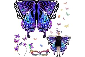HaoVrisn Schmetterling Kostüm Kinder, Faschingskostüme mit Schmetterlingsflügel, Karneval Kostüme für Mädchen, Schmetterling Haarreif und Bunte Maske für Karneval, Cosplay, Maskenbälle