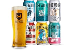 BrewDog Craft Beer Gift Set - 6 x 330ml Premium Beer Cans and 1 Pint Glass - vegan