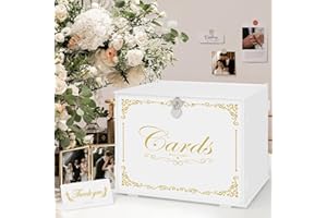 Benjia White Wedding Gift Card Box with Lock and Slot Acrylic Money Cash Post Thanks Card Box Large Letter Envelope Cards Holder Boxes for Reception Anniversary Birthday Party Bridal Baby Shower