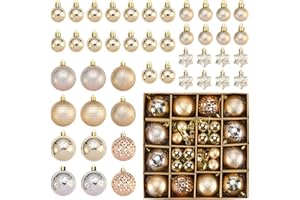 HONPRODU 44 Piezas Bolas Arbol de Navidad, Juego de Bolas de Navidad, Adornos para Arbol de Xmas, Christmas Ball,Decoracion de Vacaciones Hogar, para Fiesta, Champán Dorado
