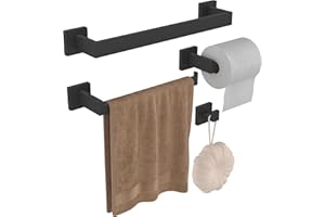 GOOPOOL Porta Asciugamani Bagno 4 Pezzi Portasciugamani Set di Accessori di Ferramenta di Bagno di Parete, per Asciugamani, 40cm, Porta Salviette e Carta Igienica, Ganci Acciaio Inossidabile Nero