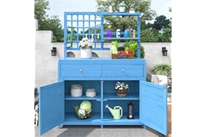 ‎KEBNOR Kebnor Holz Gartenschrank,Gartenschrank mit Regalen Outdoor Schrank, Gartenschrank Geräteschuppen Terrassenschrank, Balkonschrank, Gerätehaus, Garten Möbel (Blau)