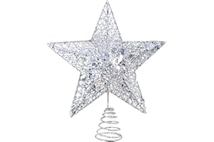 KEYIDO Silberstern-Weihnachtsbaumspitze aus Metall, Baumspitze, Weihnachtsbaumspitze, Ornamente, Weihnachtsdekoration, 20,3 cm